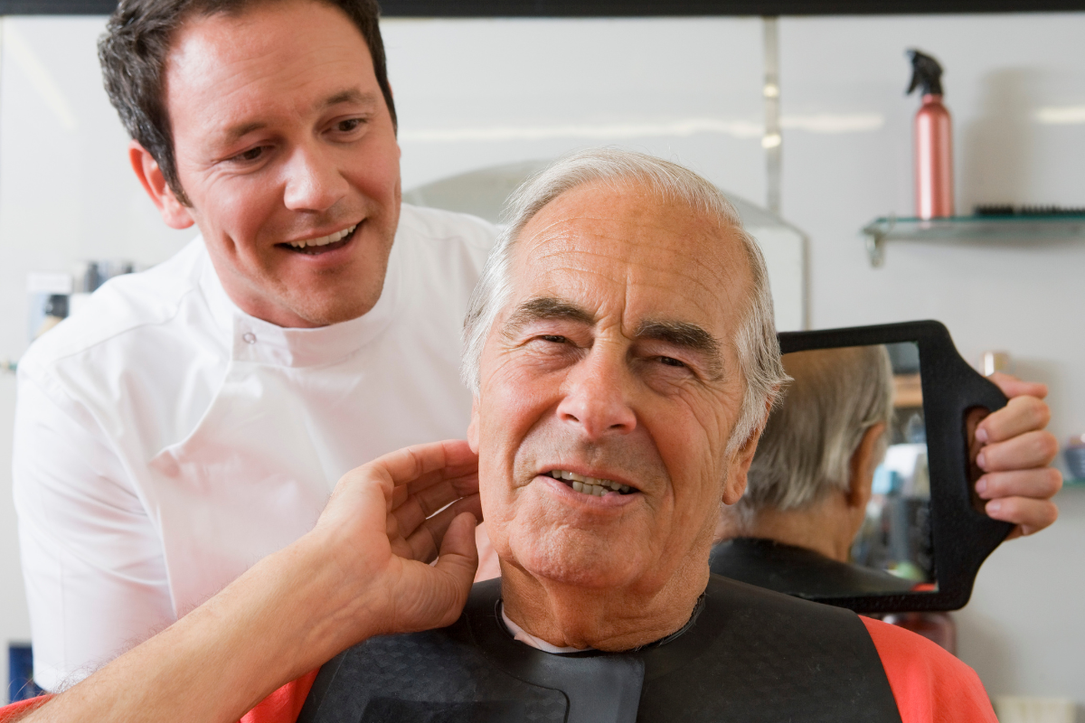 Traveling Barber With A Client