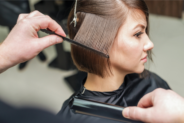 Woman at the beauty salon in senior living